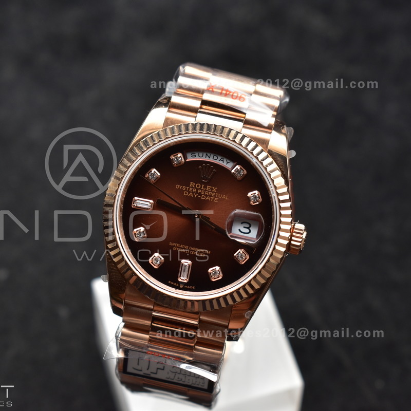 DayDate 36 RG QF Best Edition 904L Steel Brown Diamond Dial on President Bracelet vr3255 V5 (Gain Weight)